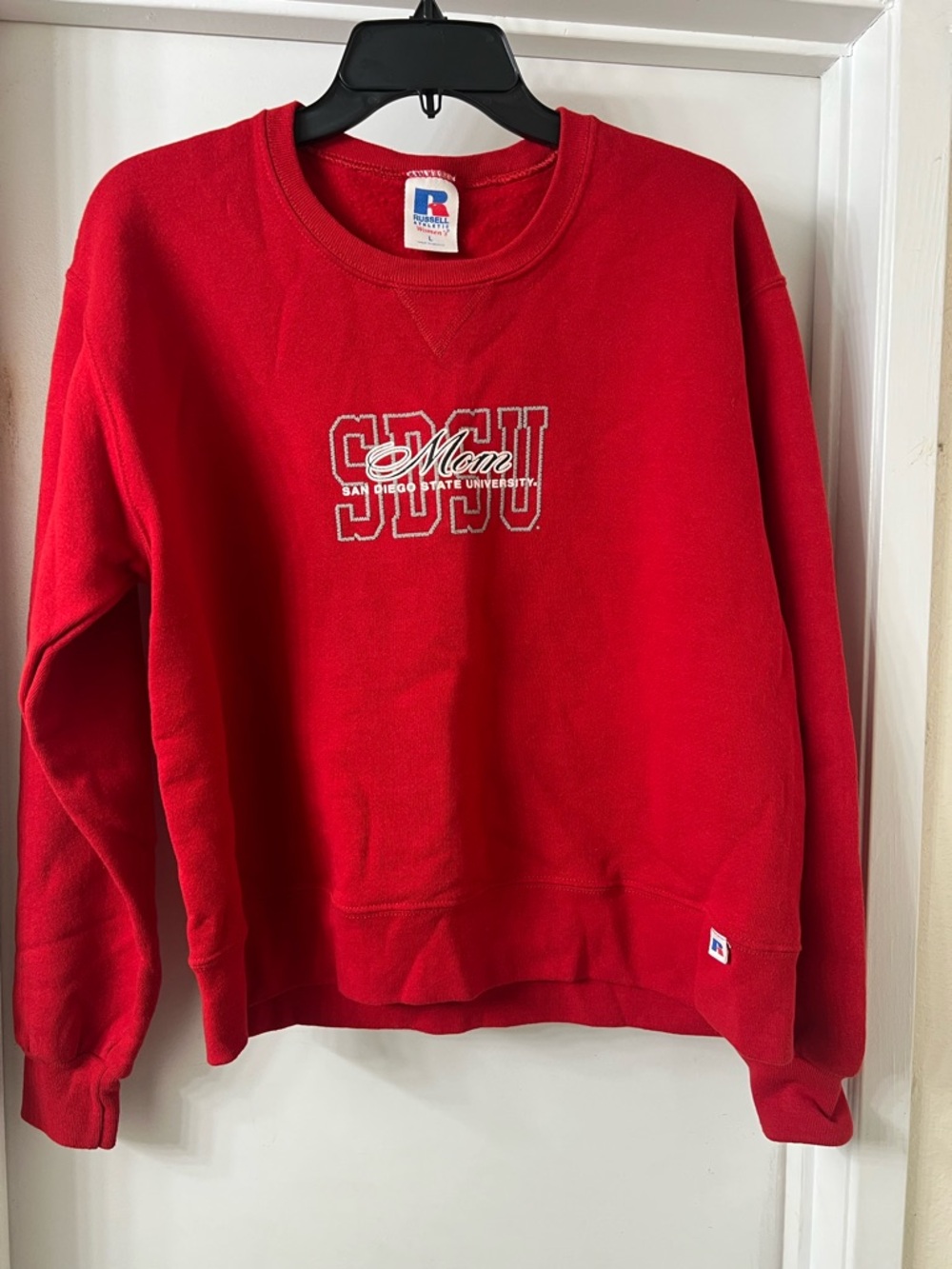 Russell Athletic Red Women's Crewneck Sweatshirt with Embroidered Lettering